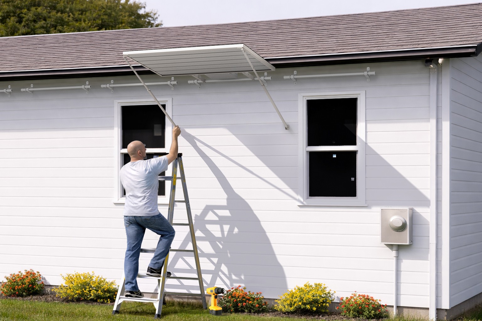 A man attaching the support bars.