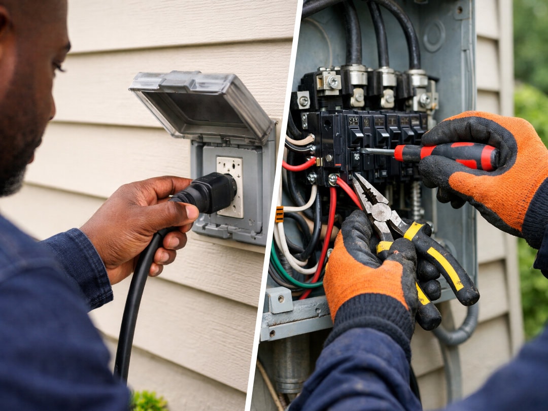 Electricians connecting to the power source.